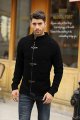Men's Cable Knitted Oplique Zip Button Front Long Sleeve Cardigan Sweater