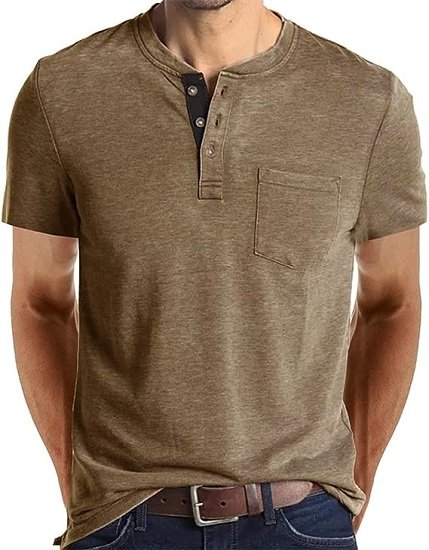 Mens Casual Short Sleeve Henley Shirts Button T Shirts with Pocket