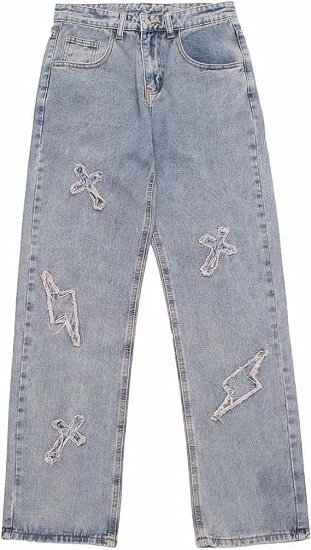 Men's Jeans Crossbody Patch Jeans Men's Loose Jeans Distressed Men's Jeans